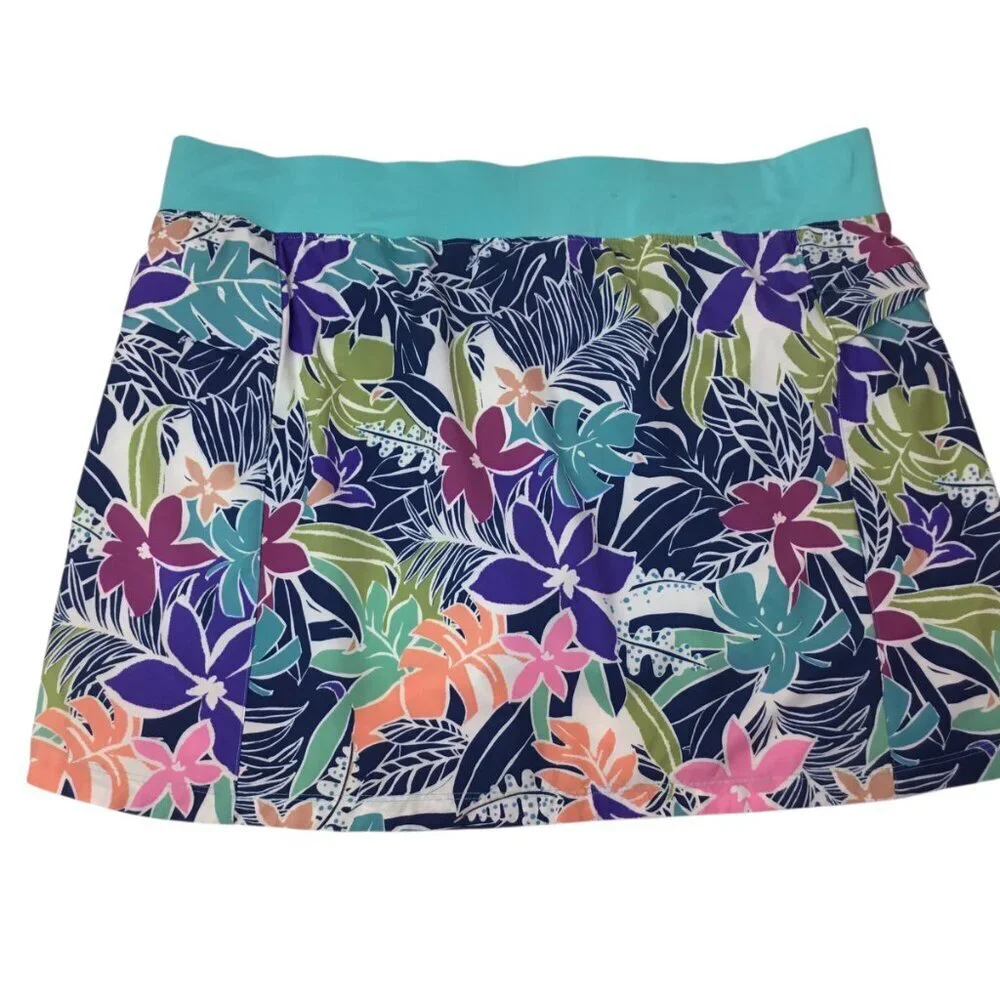 Reel Legends Skort Tropical Print Size XL Zip Pockets Fishing Hiking Pickleball